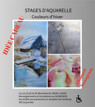 Affiche de Stages d'aquarelle "Couleurs d'hiver" pour ados et adultes