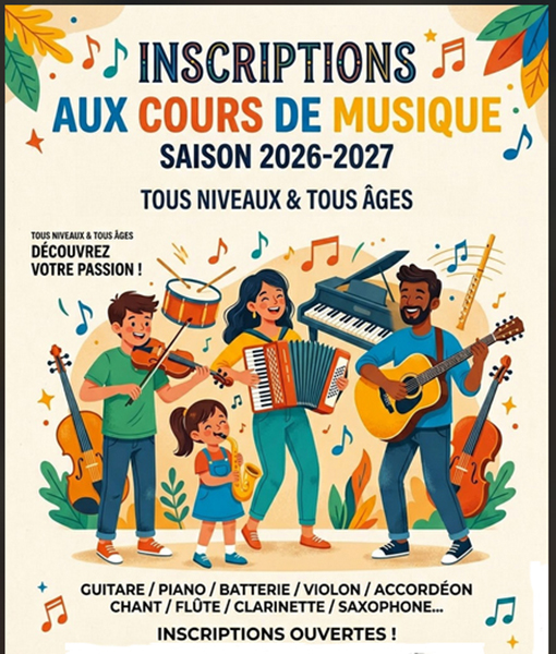 Affiche de Inscriptions aux cours de musique 2026-27